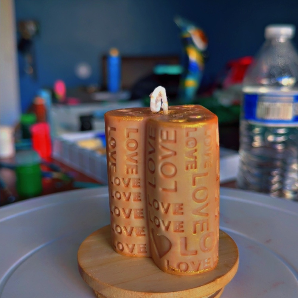 Love Embossed Brown Candle